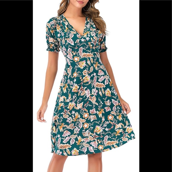 Bohemian casual Floral print dress / size L - Picture 2 of 6